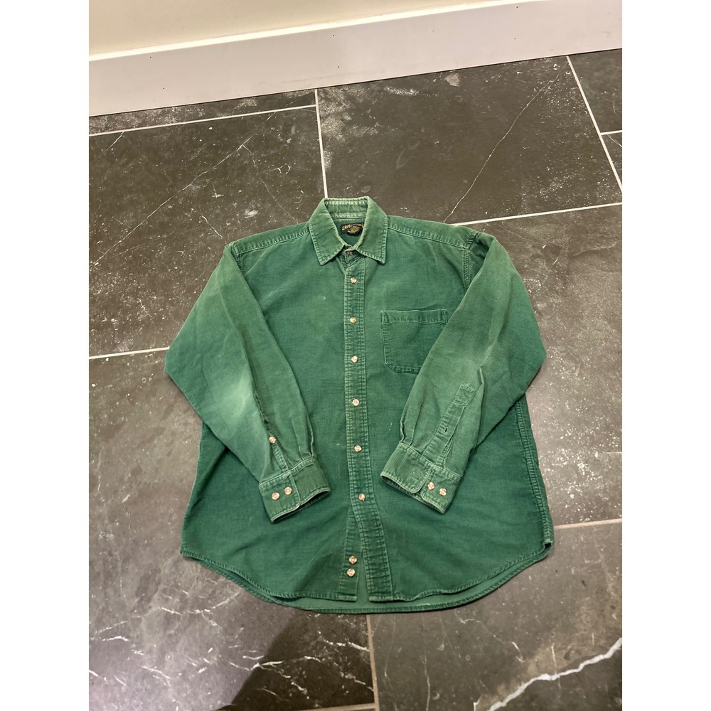 Cambridge Classics Mens Green Corduroy Button Down Shirt Long Sleeve Cotton M